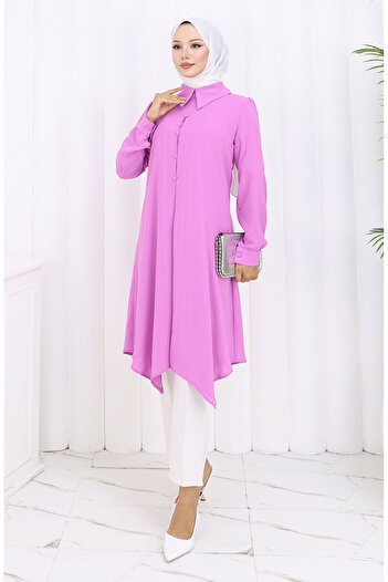 sefamerve Printed Buttoned Tunic 1102-02 Lilac