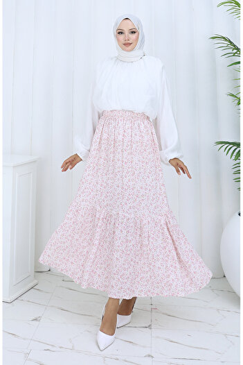 sefamerve Elastic Waist Skirt 0144-01 Dusty Rose