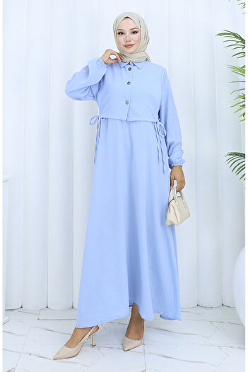 sefamerve Aerobin Fabric Vest Dress Double Set 2142-02 Baby Blue