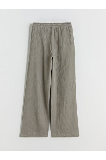 LC Waikiki Green Textured Muslin Women's Trousers with Elastic Waist
