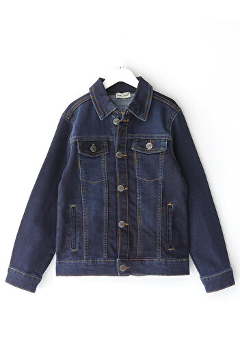 DobaKids Boy's Denim Jacket with Pockets Navy Blue Color 5-13 Years Old Boy's Denim Coat