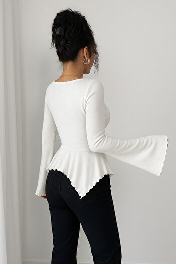 meren like your style White Spanish Long-Sleeved Skirt Shirred Top Blouse