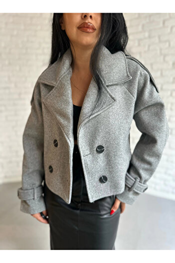 moneta boutique Women's Lined Short Cashmere Coat with Belted Sleeves