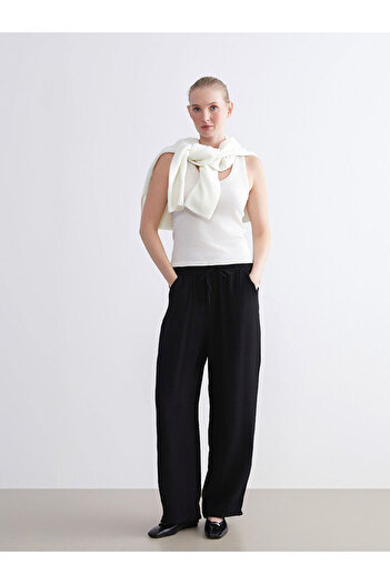 LC Waikiki Black Elastic Waist Wide Leg Women's Trousers