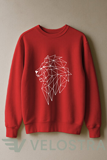 Velostra Unisex Linear Lion Printed 3 Thread Inner Ribbed Crew Neck Sweatshirt