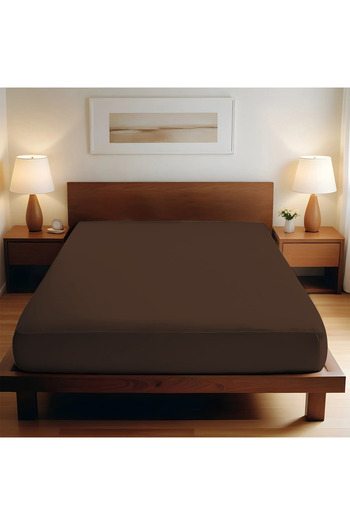 TEOHOMELİNENS Single Fitted Sheet, 100% Cotton, 130 Gsm, 90-100X200 Cm. + 30 cm Deep - Brown