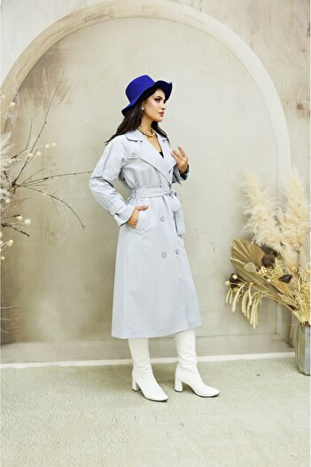 KIZILELMADA Stylish Stone-Colored Buttoned Trench Coat – Comfortable and Modern Fit