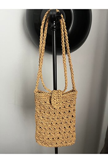 Moonstar Home Handmade Mini Long Drawstring Straw Bag