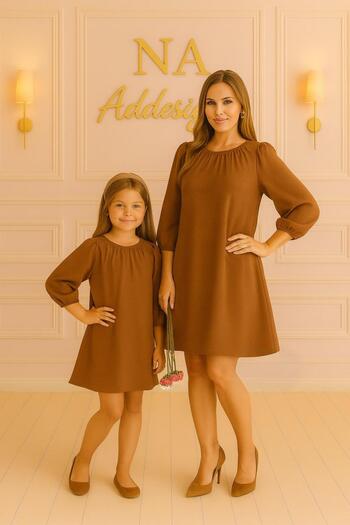NA ADDESIGN Mother-Daughter Matching Balloon Sleeve Casual Dress – Multi-Color Options (Must Be Added to Cart Separately for Prices)