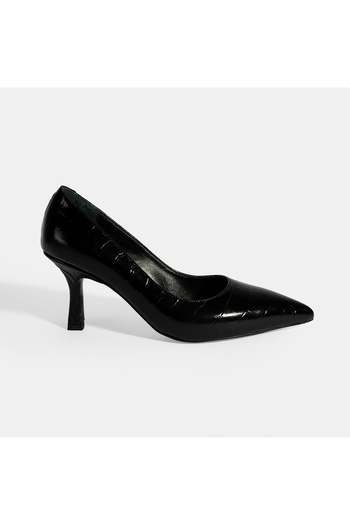 Desa Women's Black Crocodile Printed Leather Stiletto