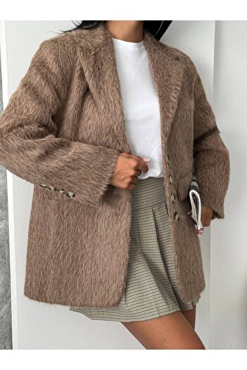 D'RECCY Women's Fur-Lined Plush Blazer Jacket Coat