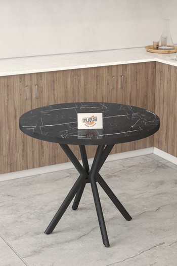 Mygusi Gnr 90cm Sabit Siyah Mutfak Masası Takımı, Yemek Masası, 4 Modern Cappucino Sandalye