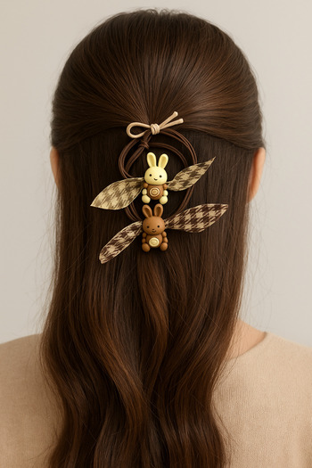Emsay Store Rabbit Figured Ribbon Hair Clip – Hair Accessory Rubber Clip