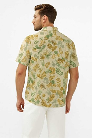 STITCH by MH Palm Leaf Print Cotton Shirt for Men