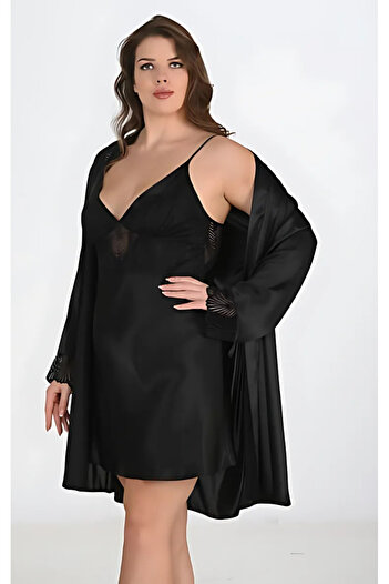 Bleu Petite Plus Size Satin Women's Dressing Gown Nightgown Set