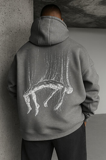 CLASSY.MODA Oversize Hooded Sweatshirt – Abstract Art Pattern on the Back