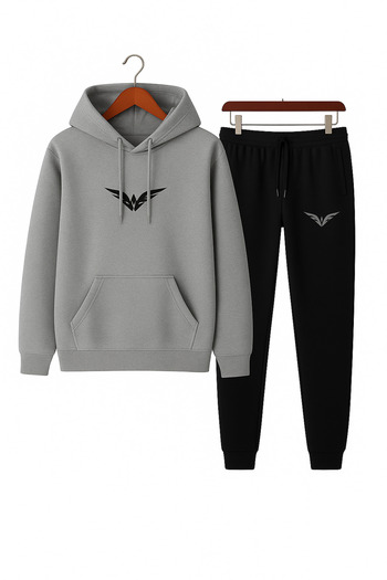 CLASSY.MODA Unisex 2-Piece Tracksuit Set |   Minimal Embroidery Detailed Hooded Sweatshirt and Bottom Top Comfortable Casual Style