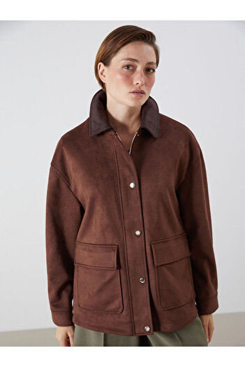 LC Waikiki Brown Shirt Collar Women's Suede Coat