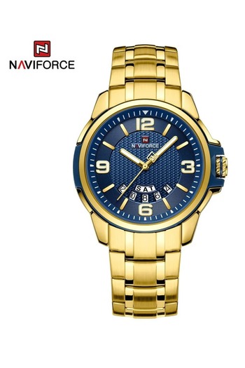 Naviforce Luxury Gold and Blue Stainless Steel Men’s Quartz Watch Waterproof