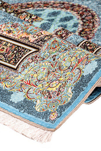 Bursa İpek Turquoise Sponge Velvet Prayer Rug