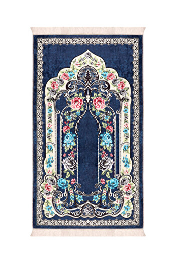 Bursa İpek Navy Blue Sponge Velvet Prayer Rug