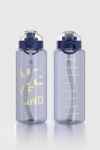 Renga Saga Loop Text Patterned 1000 ml Tritan Flask with Straw 912173 Blue