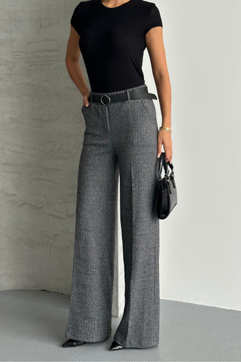 macharel jeans Women's Patterned Wide Leg Palazzo Trousers with Pockets and Belt