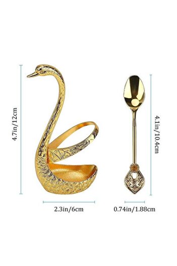 Saharaz Coffee Spoon Set with Swan Base Holder,6Pcs Dessert Spoons with Organizer,Dessert Flatware Set