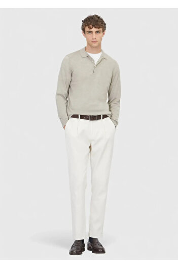 Ramsey Stone Polo Neck Plain Knit Wool Blend Sweater