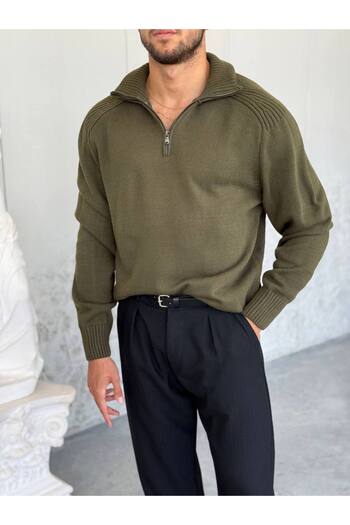 OKSHEN Men's Zippered Knitwear Sweater