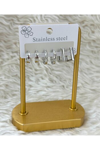 BY YASİN TOPÇU Geometric Mix Steel Earring Set – Silver