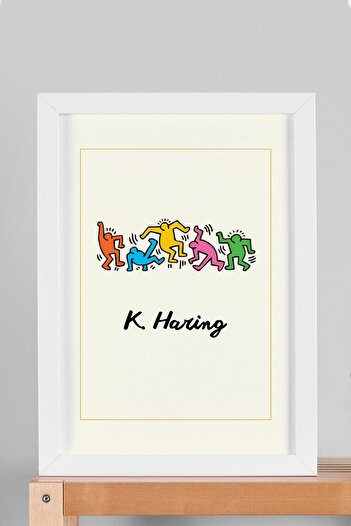 Saturn Keith Haring Dancing Figures Framed Painting Dancing Figures - Eclectic Style Wall Decor