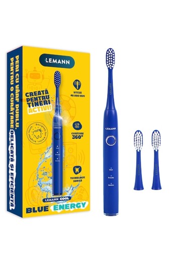 Lemann Sonic electric toothbrush for teens, Cool Blue Energy, 40,000 vibrations per minute