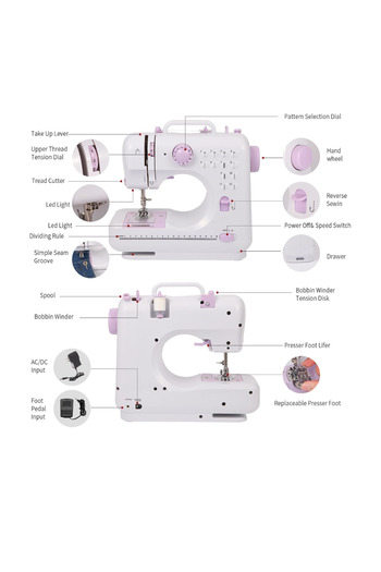 Generic Mini Sewing Machine-12 Built-in Stitch Patterns, 2-Speed Foot Pedal, Dual Power, Sewing Kit Included