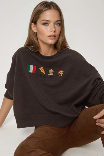 Hiccup Embroidered Round Neck Sweatshirt