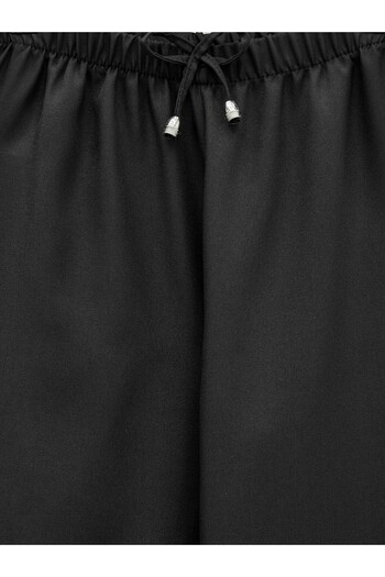 Modamorfo Wide Leg Sofia Linen Trousers with Elastic Waist and Lace Detail - Black