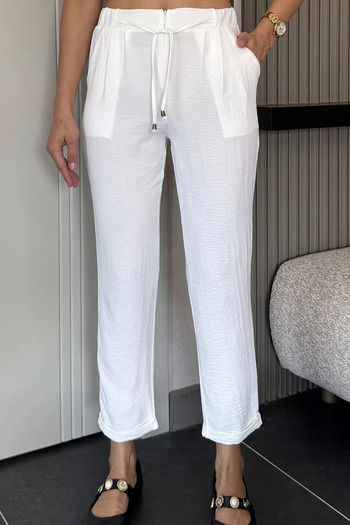 julude Cream Elastic Waist Lace-Up Trousers
