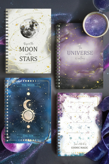 Copyrite Galaxy Spiral Cardboard Cover |   A5 Lined |   School Notebook 70 Sheets Set of 4
