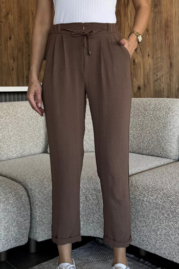 julude Brown Elastic Waist Lace-Up Trousers