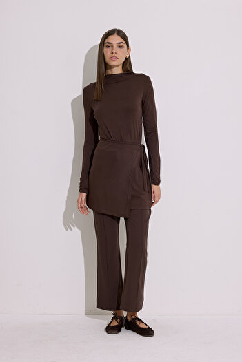 Manuka Draped Blouse with Tie Detail, Brown