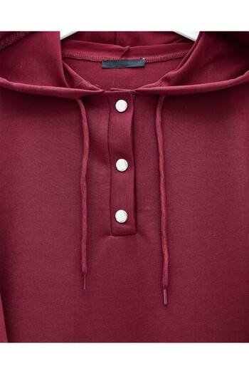 Modamorfo Snap Fastener Detail Double Combed Cotton Suit - Burgundy