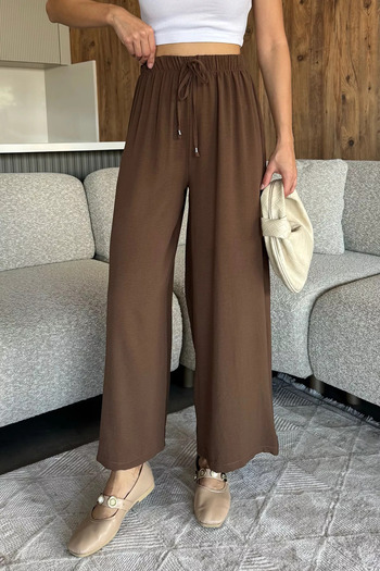 julude Brown Women's Elastic Waist Loose Fit Trousers