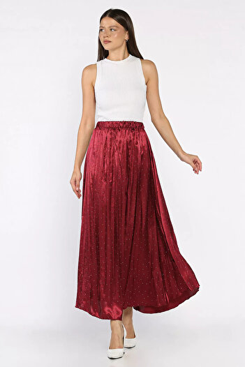 julude Burgundy Elastic Waist Stone Skirt