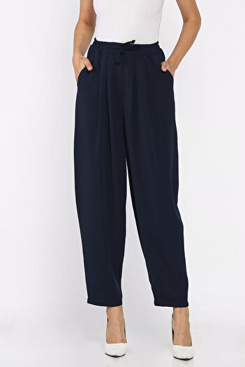 julude Navy Blue Elastic Waist Comfortable Fabric Trousers