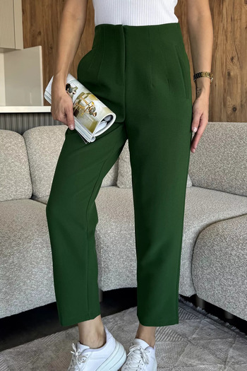 julude Emerald Green Women's Waist-Cinching Fabric Pants