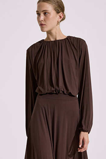 Manuka Dropped Balloon Form Blouse Brown