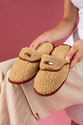 FUGA MODA Evelis Mink Towel Textured House Slippers with Drop Accessories