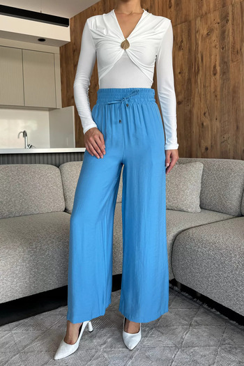 julude Blue Elastic Waist Loose Fit High Waist Women's Trousers