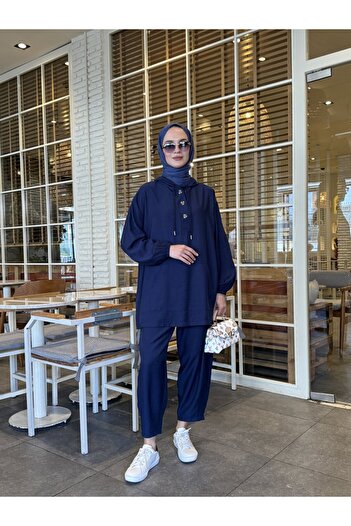 NS Moda Tesettür Maya Set Navy Blue-Model 534