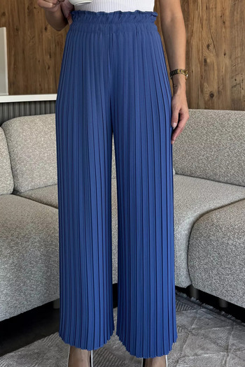 julude Indigo Women's Elastic Waist Pleated Loose Fit Trousers